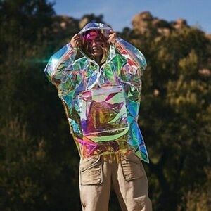 Free People Holographic Rain Coat Size Small $198 Retail